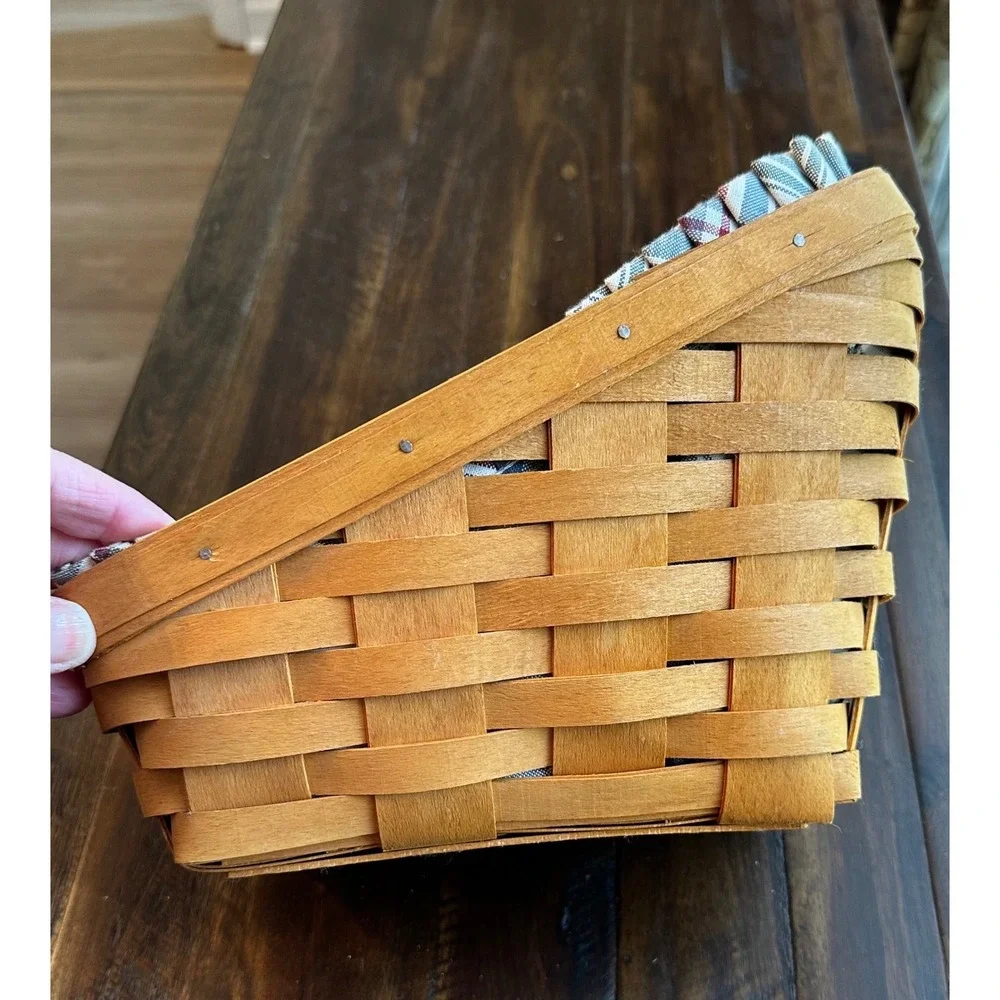 Longaberger 1997 Slant Top Basket with Plaid Liner and Plastic Protector Dresden